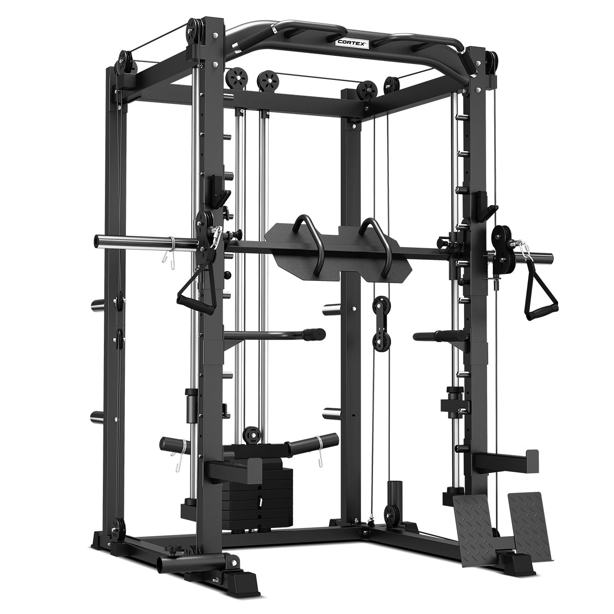 CORTEX SM-20 6-in-1 Power Rack with Smith & Cable Machine + Leg Press Attachment + BN-9 Bench + 130kg Olympic Bumper Weight Plate & Barbell Package