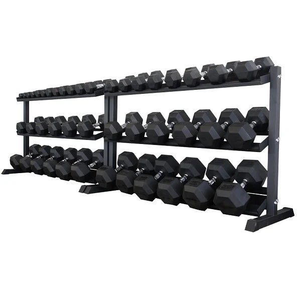 TITANIUM USA 1-40KG RUBBER HEX DUMBBELL SET WITH RACKS - 22 PAIRS