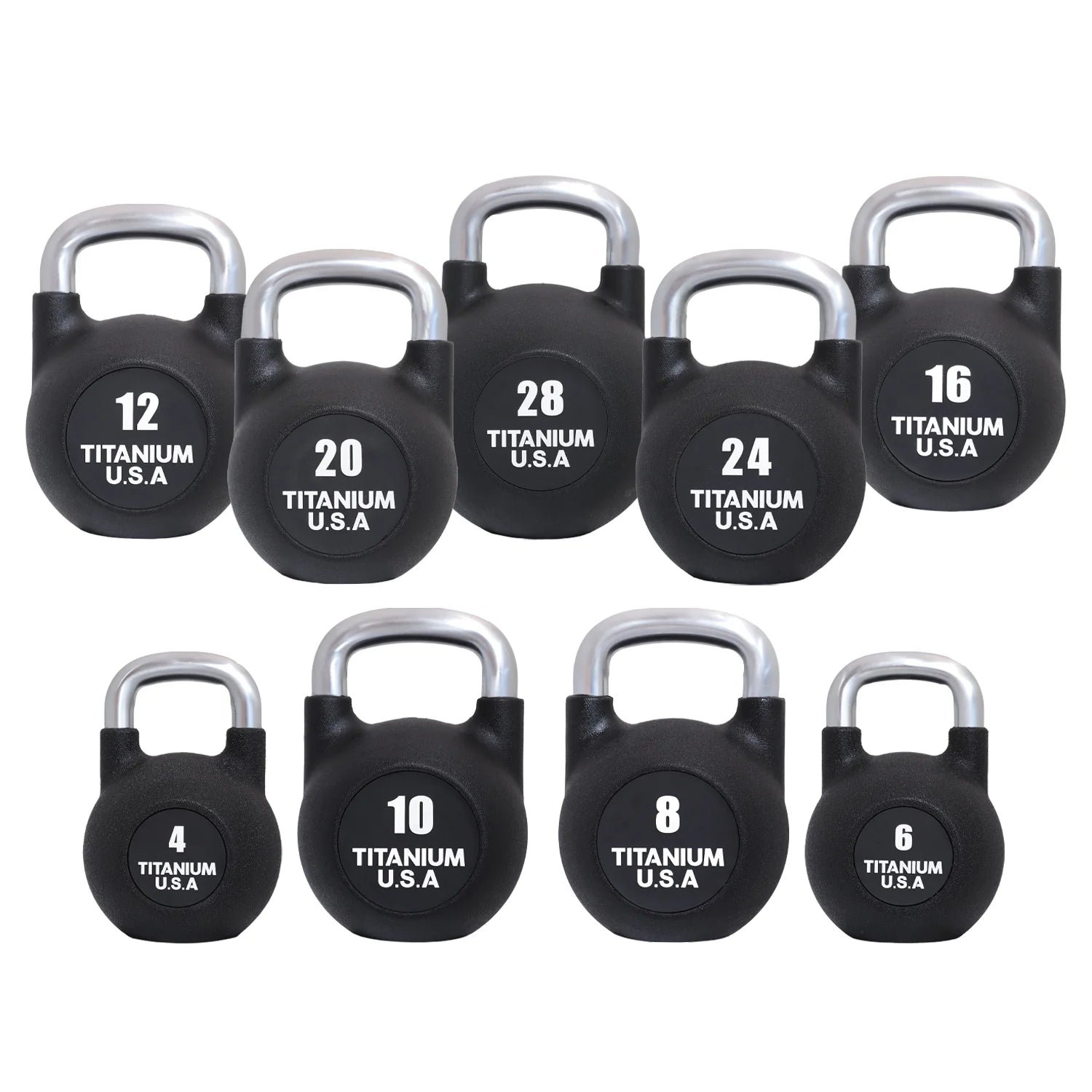 TITANIUM USA 4-28KG URETHANE COATED COMPETITION KETTLEBELL PACKAGE