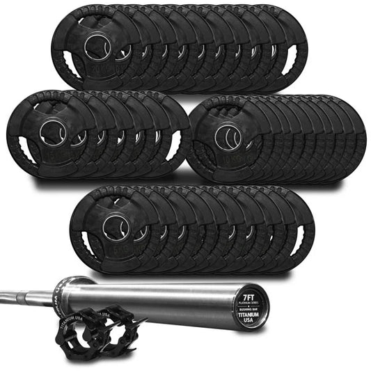 460kg Rubber Tri-Grip Olympic Weight Plates with 7ft Olympic Barbell