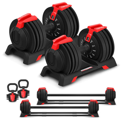 Cortex Revolock V2 48kg Adjustable Dumbbell + Barbell + Kettlebell All-in-One Set (24kg Pair) with Stand
