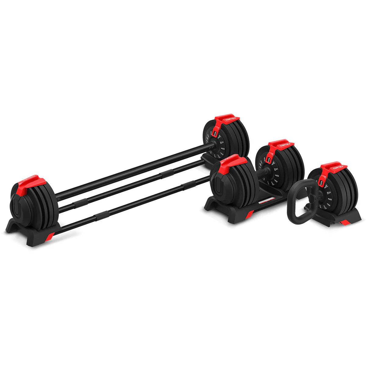 Cortex Revolock V2 48kg Adjustable Dumbbell + Barbell + Kettlebell All-in-One Set (24kg Pair) with Stand