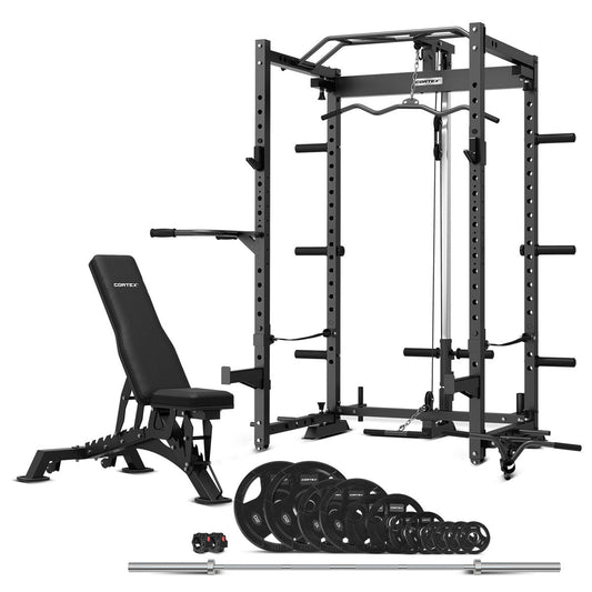 CORTEX PR-4 Foldable Squat & Power Rack + BN-9 Bench + 100kg Olympic Tri-Grip Weight and Barbell Package