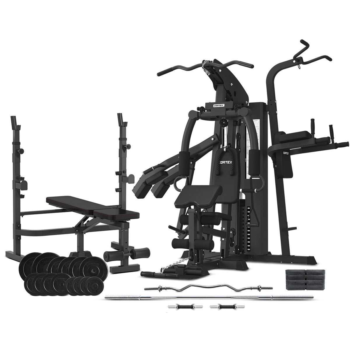 CORTEX GS7 Multi Station Home Gym with 98kg Weight Stack + MF4000 Bench Press + 70kg EnduraShell Weight Plate Package