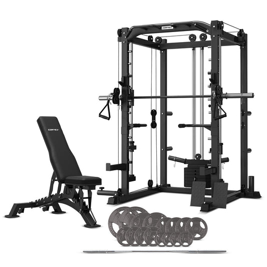 CORTEX SM-20 6-in-1 Power Rack with Smith & Cable Machine + BN-9 Bench + Standard 100kg Tri-Grip Weight Plate & Barbell Package