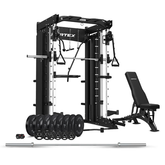 CORTEX SM-26 6-in-1 Power Rack with Dual Stack Smith & Cable Machine + BN9 Bench + 130kg Olympic Weight Plate & Barbell Package