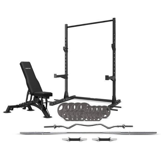 Cortex SR3 Squat Rack with 90kg Tri-Grip Weights + BN-9 Bench + Multi-Bar Package