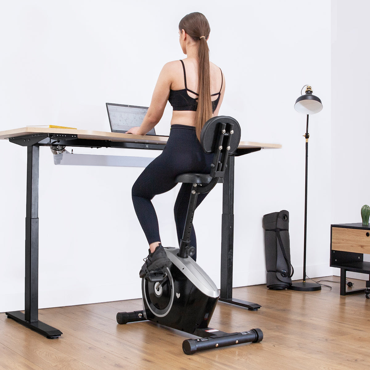 Cyclestation3 Exercise Bike with ErgoDesk Automatic Standing Desk 1500mm in Oak