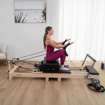 Contour Folding Wooden Pilates Reformer Machine (Black)