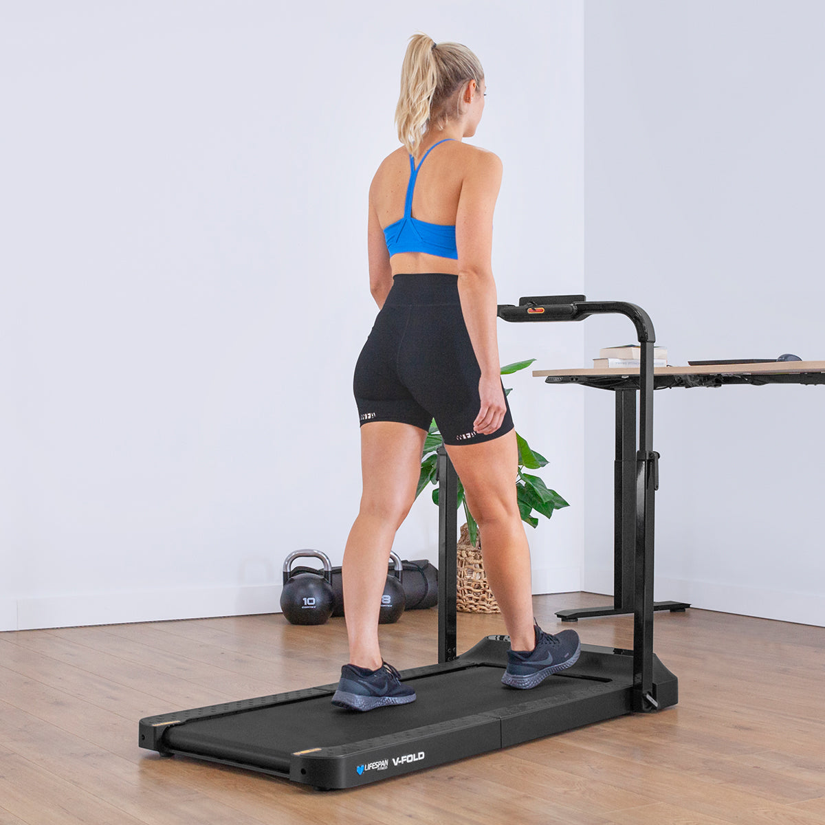 V-FOLD Treadmill with ErgoDesk Automatic Standing Desk 1500mm in Oak