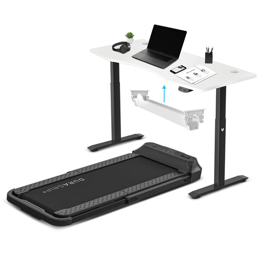 V-Fold Treadmill with ErgoDesk Automatic White Standing Desk 1500mm + Cable Management Tray