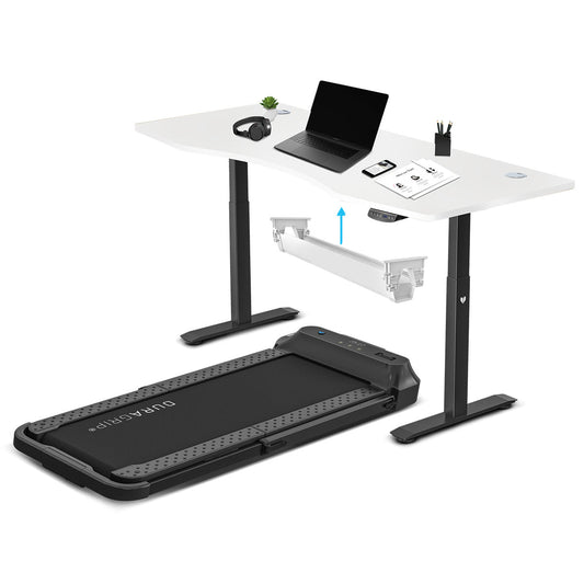 V-Fold Treadmill with ErgoDesk Automatic White Standing Desk 1800mm + Cable Management Tray