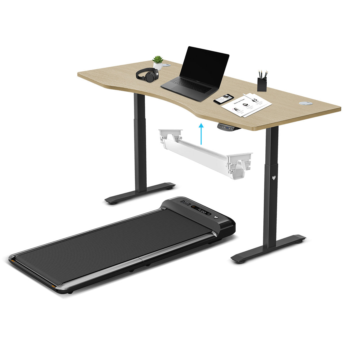 WalkingPad M2 Treadmill with ErgoDesk Automatic Oak Standing Desk 1800mm + Cable Management Tray